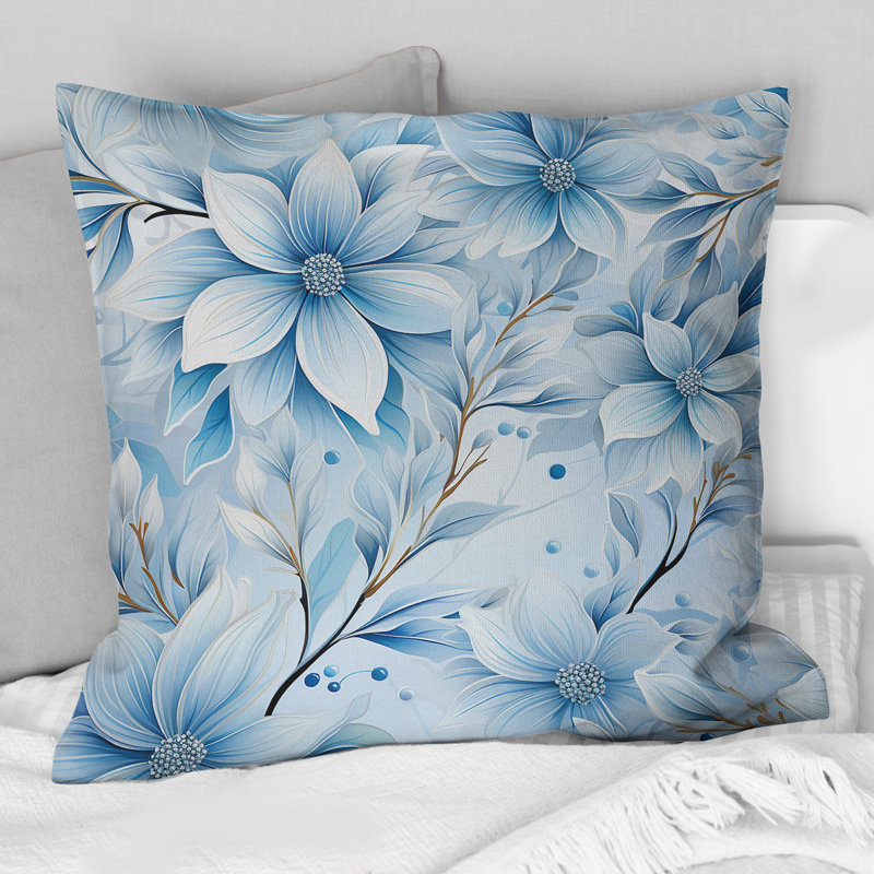 Coussin décoratif à motif floral - marguerite arctique bleu, 18 po x 18 po