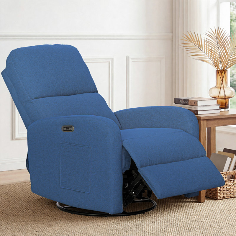 Fauteuil inclinable électrique pivotant l 30 po Dakota avec ports USB, ports Type-C et poche latérale, Bleu