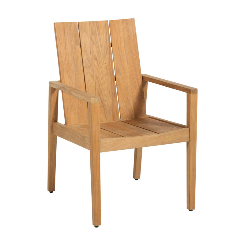 Ashland Patio Dining Armchair with Cushions, Welt, Natural Teak, Verona Fossil