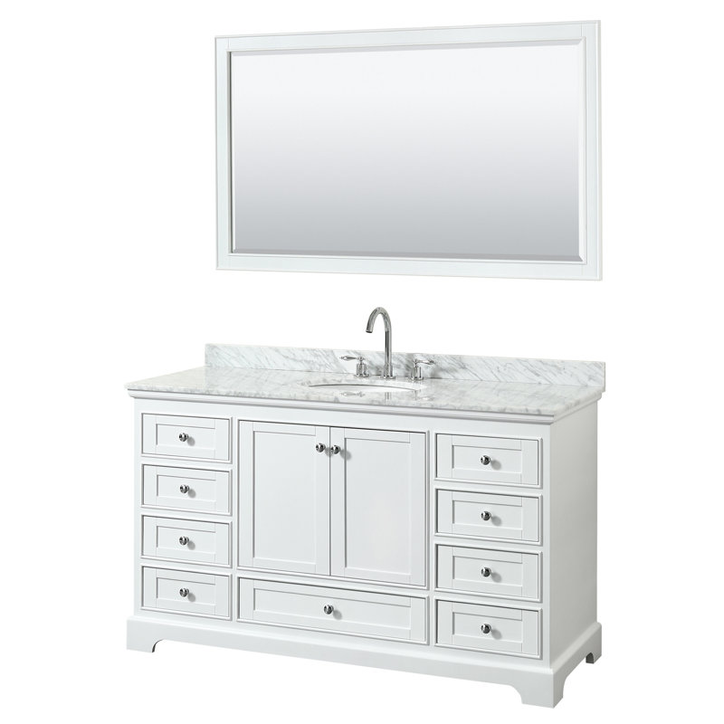 Deborah 60'' Single Bathroom Vanity with Marble Top, White, Polished Chrome