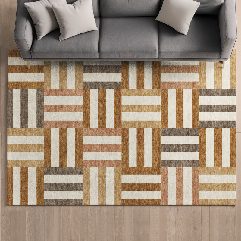Premium Machine Washable Mayfield AMF2332 Geometric Rug, Paprika, 9' x 12'