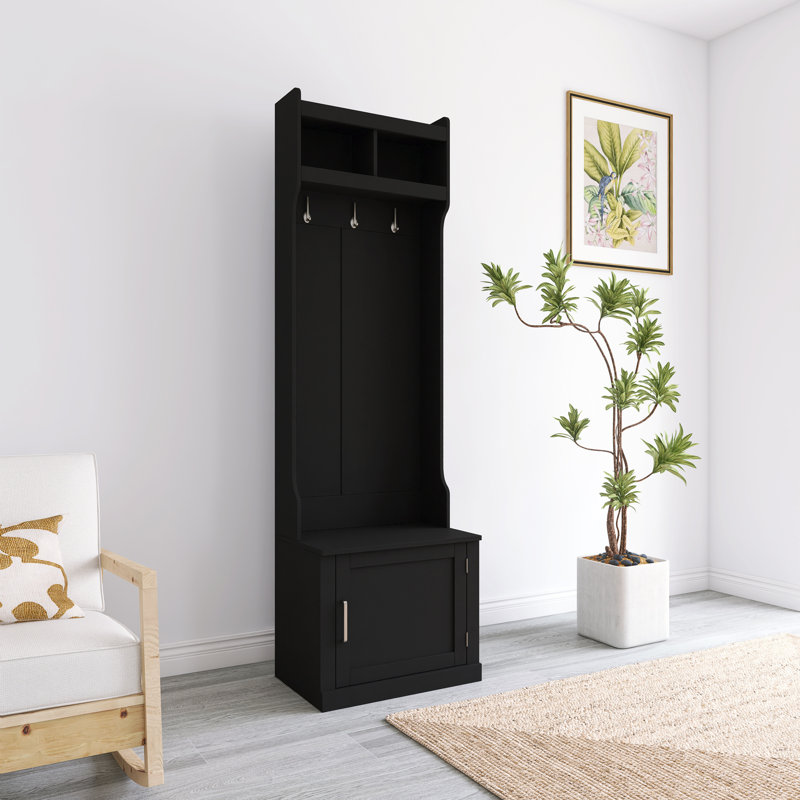 Minimalist Slim Hall Tree With 6 Hooks, Black