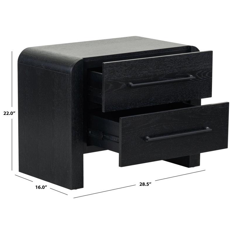 Katrina Wood 2 Drawer Nightstand, Black