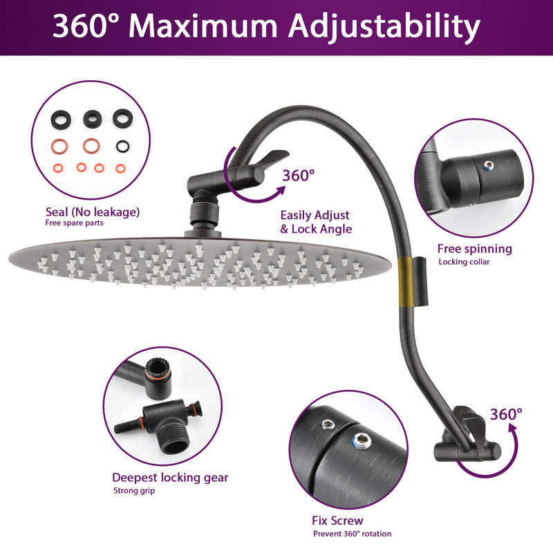 Bras de douche pivotant avec douchette Rainfall, Bronze huilé
