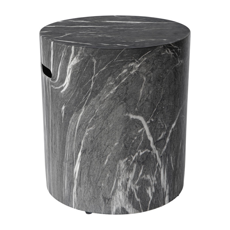 Table d'appoint d'extérieur en béton léger, table de bout d'extérieur cylindrique lisse, petit tabouret de jardin moderne pour patio, cour arrière, travertin tacheté
