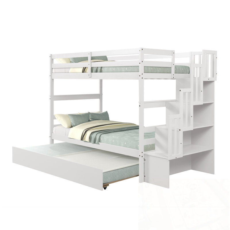 Lits simples superposés avec lit gigogne simple et rangement pour escalier