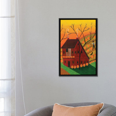 «Sunset Pumpkin Saltbox», reproduction d'art sur toile encadrée