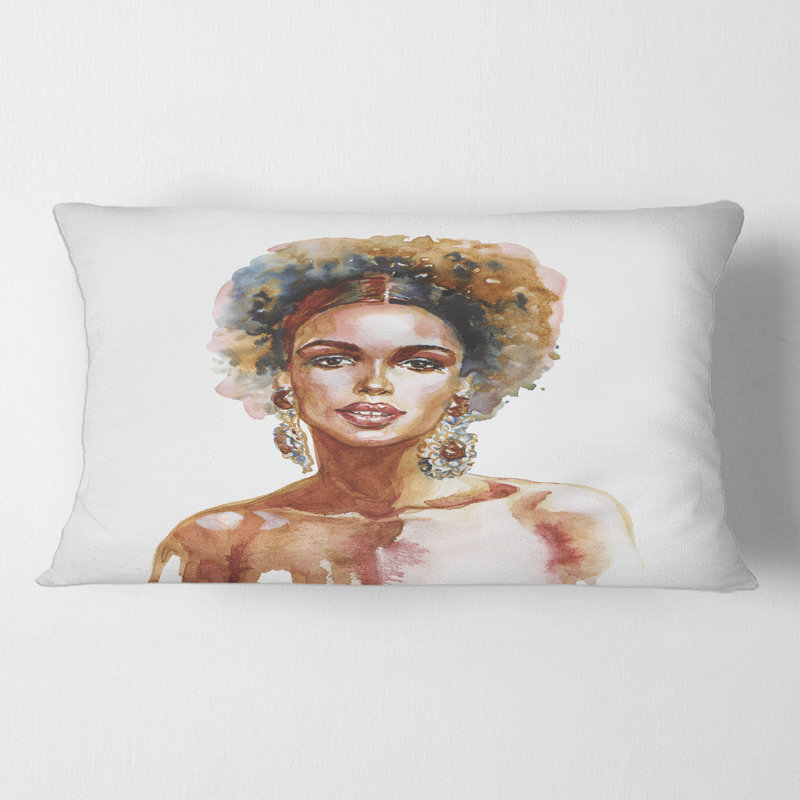 Rectangle, Portrait d'une femme afro-américaine V - Coussin décoratif imprimé moderne
