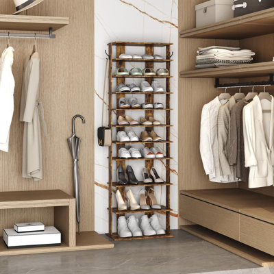 Bridgeview 62'' Double Row 10-Tier Freestanding Wooden Shoe Rack with Top Storage Shelf for Entryway & Closet