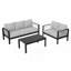 Ensemble de conversation de patio 3 pièces en aluminium 3 pièces, canapé d'extérieur 5 places avec coussins épais gris clair et structure noire et table basse