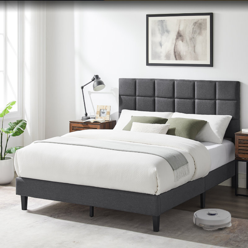 Tyseana Contemporary Modern Upholstered Platform Bed with Adjustable Headboard, Queen