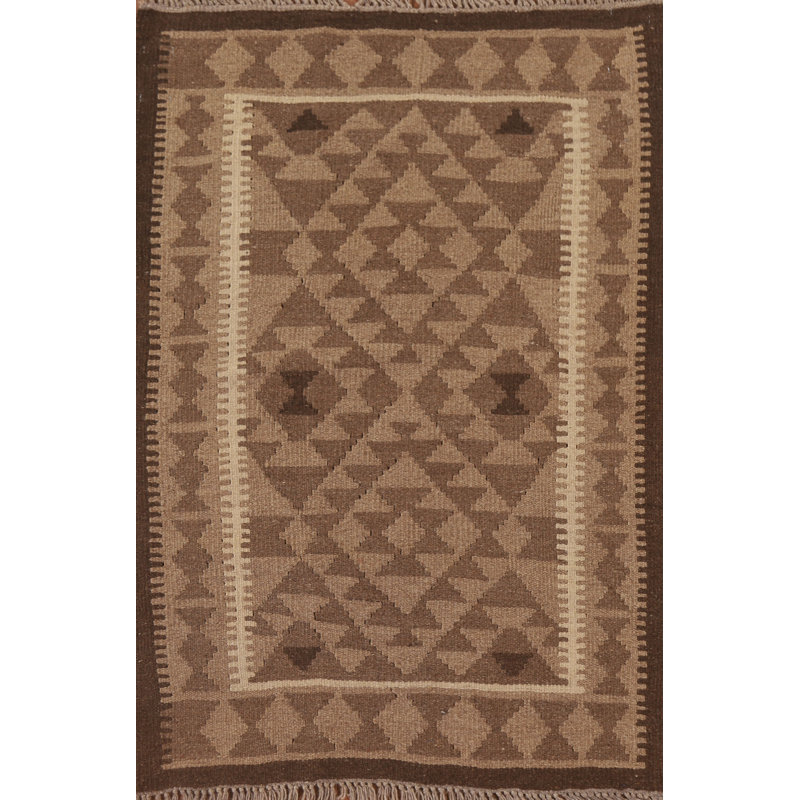 Brown Kilim Reversible Wool Area Rug 3x4