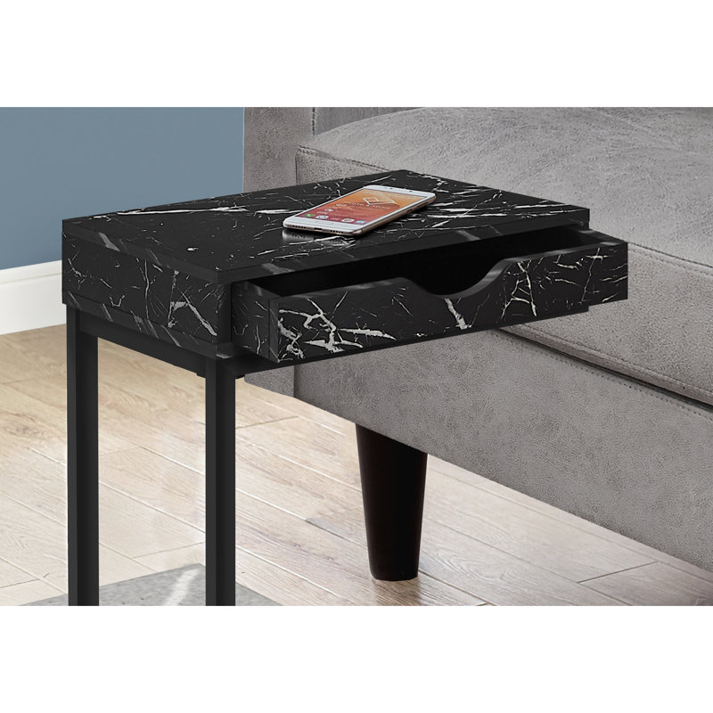 Contemporary Accent Table Featuring Drawer Storage, Black Laminate And Metal, Ideal For Living Room & Bedroom Suited