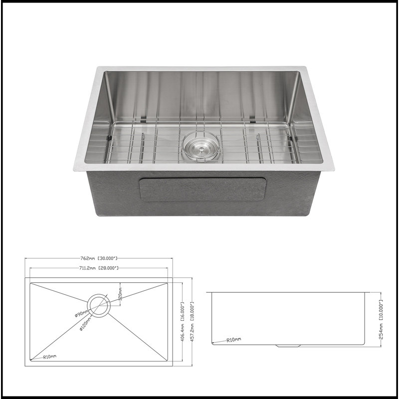 Évier de cuisine encastrable 30 po x 18 po x 10 po en acier inoxydable