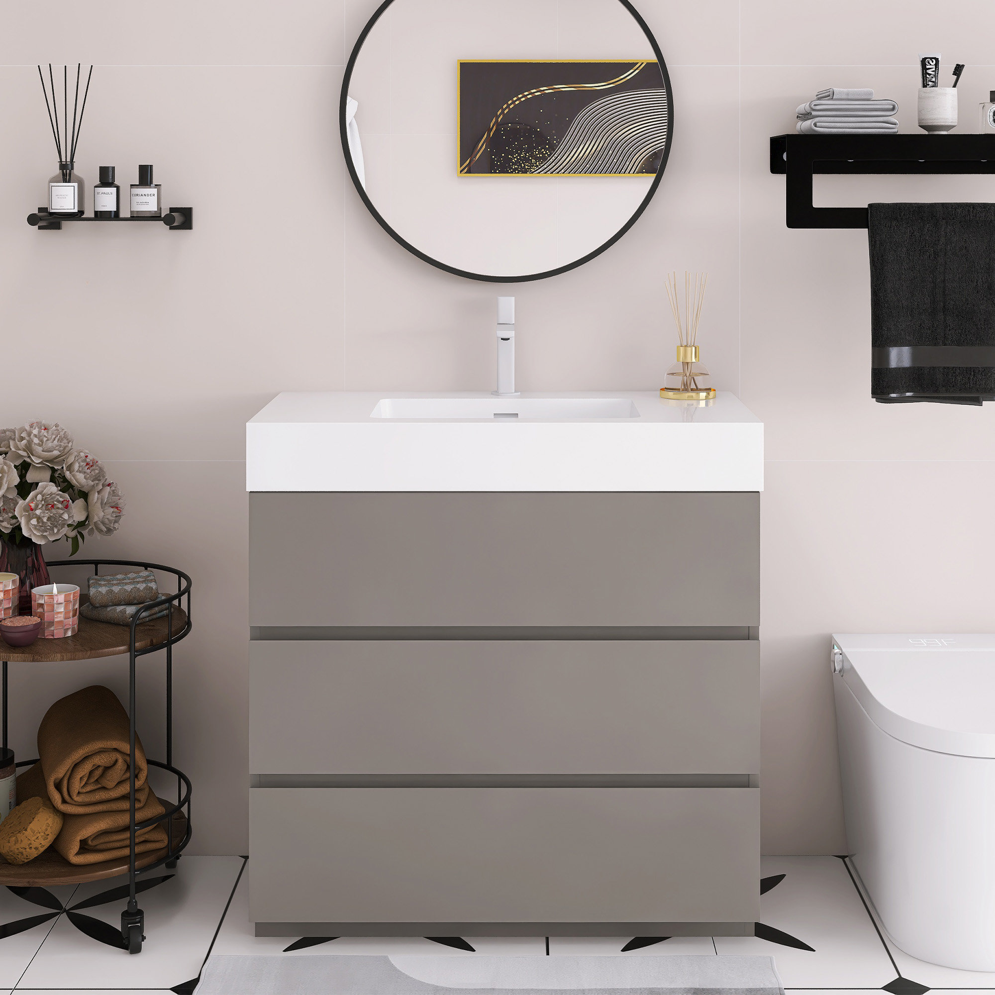 Latitude Run® 36" Free-Standing Bathroom Vanity One-Piece Sink Basin ...