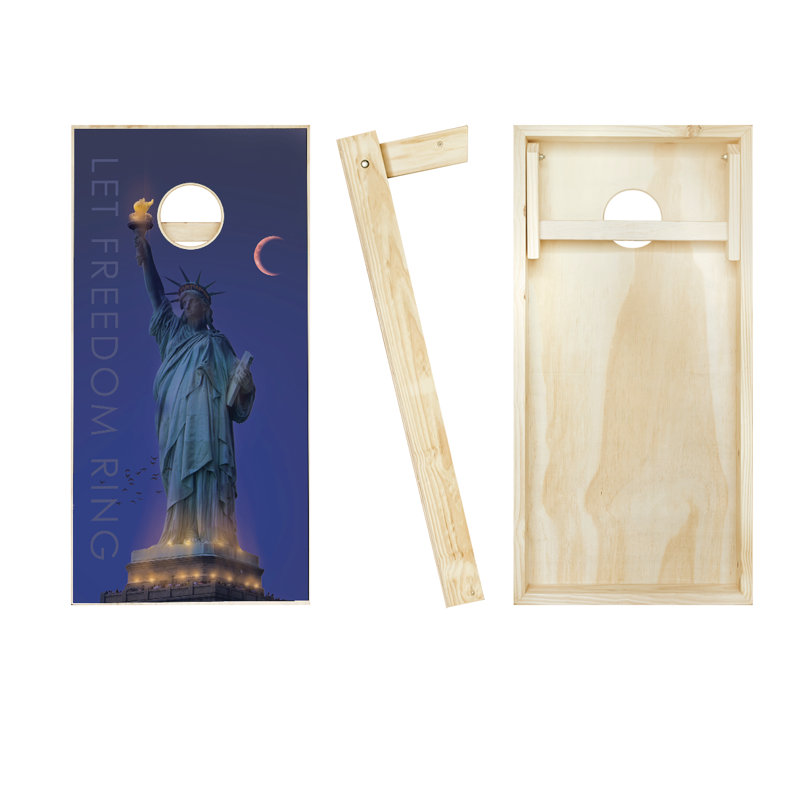 Ensemble de cornhole en bois massif avec bagues 2 pi x 4 pi Let Freedom, Rouge / bleu marine