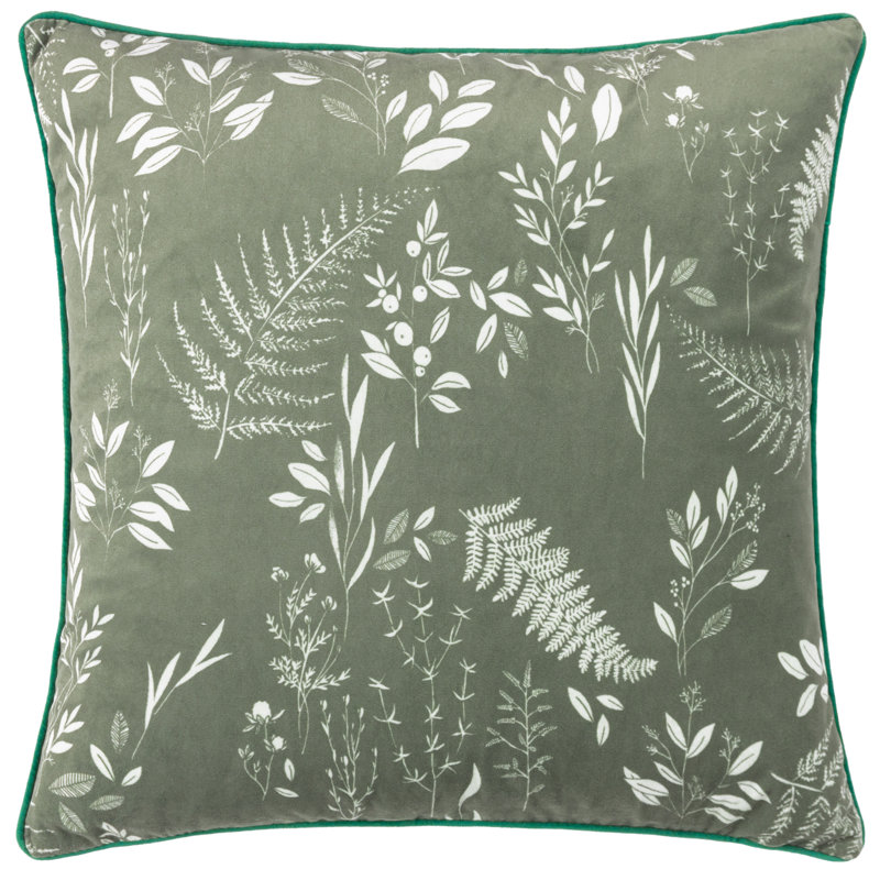 Floral Square Cushion, Green, Polyester