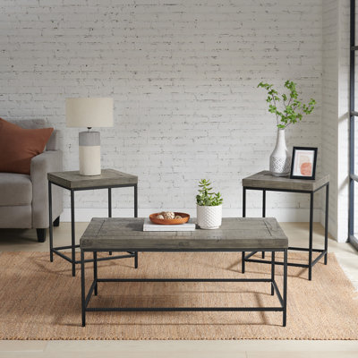 3-Piece Coffee Table Set - Industrial Modern Coffee Table and 2 Side Tables - Furniture for Living Room, Apartment, or Dorm Room by Lavish Home (Gray) by 17 Stories