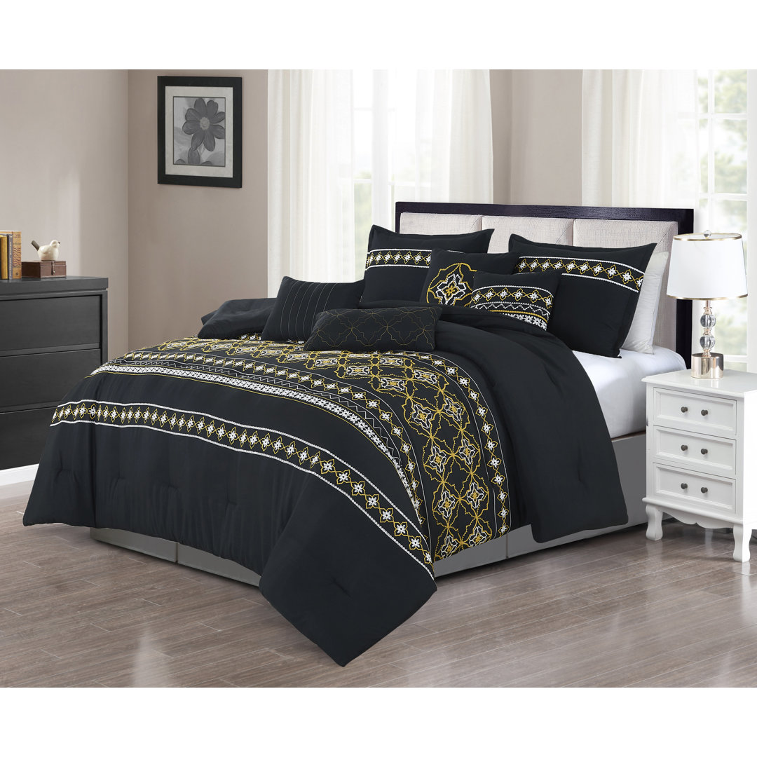 Tzilla Black/Brown/White 7 Piece Comforter Set ESCA 