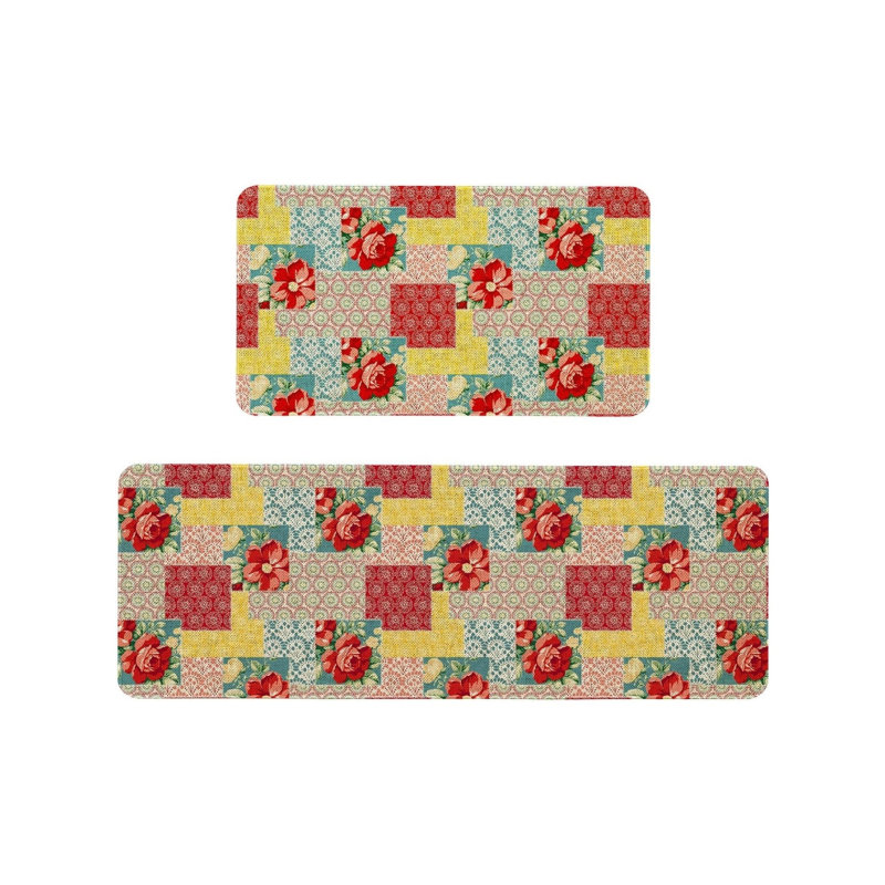 Ensemble de 2 tapis de cuisine rétro à imprimé floral pour la cuisine et la salle à manger, ensemble de 2 pièces multicolores