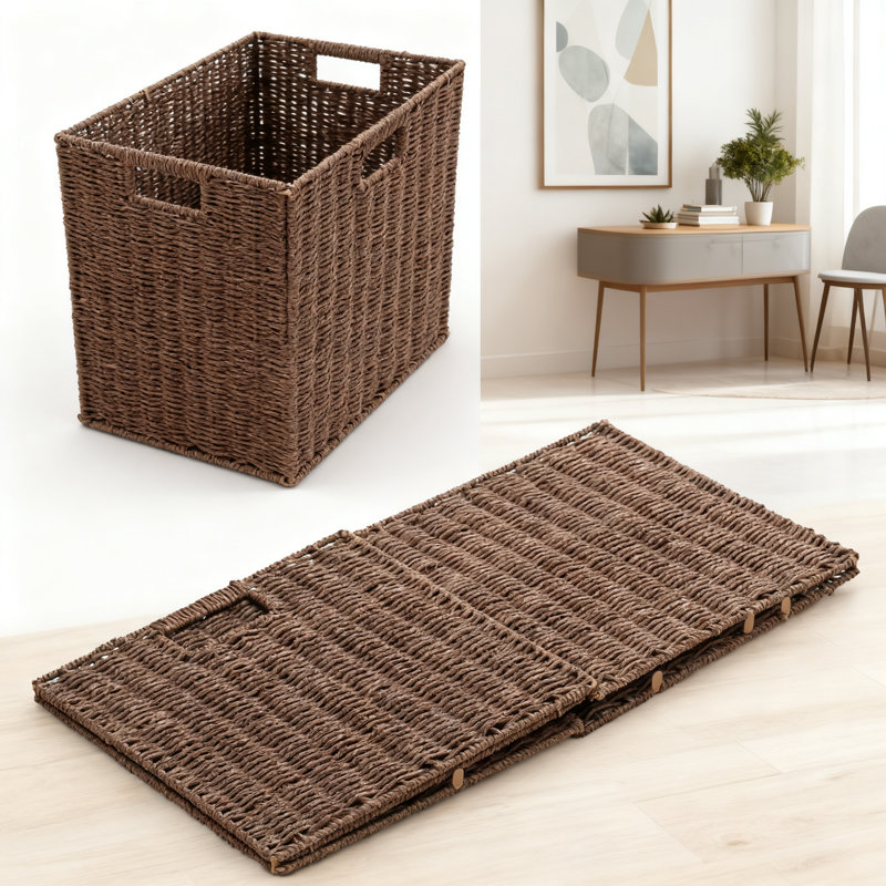 Handwoven Paper Rope Storage Baskets Set Of 4, Foldable Cube Organizers With Handles For Bedroom Living Room Closet, Sturdy Decorative Storage Bins For Clothes Toys Books