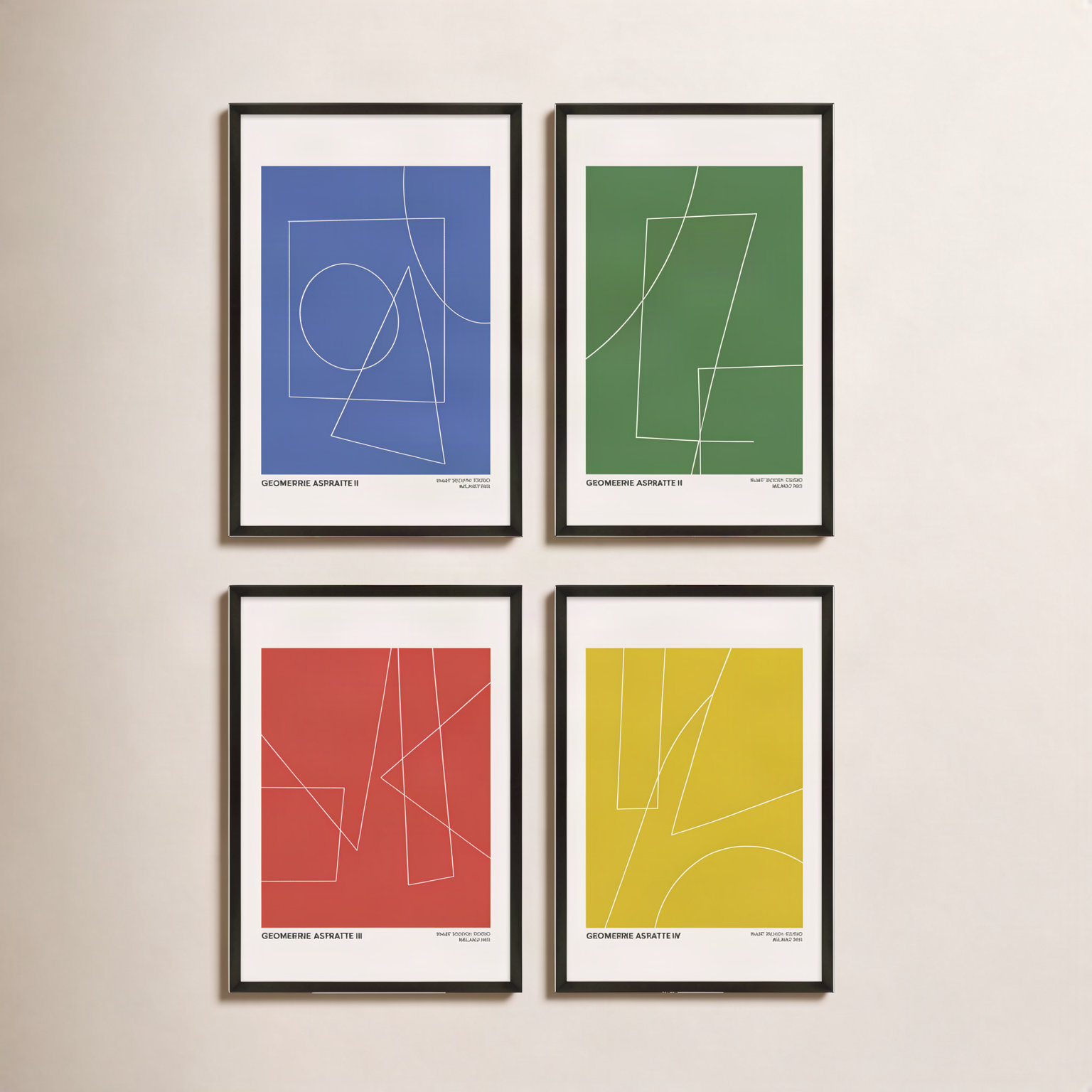 Caila "Geometric Abstraction" 4-Piece Print Set, 30" H x 21" W x 1.25"D, Black