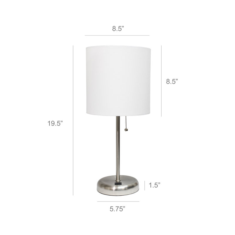 Delp Metal USB Table Lamp, White, Silver, Yes