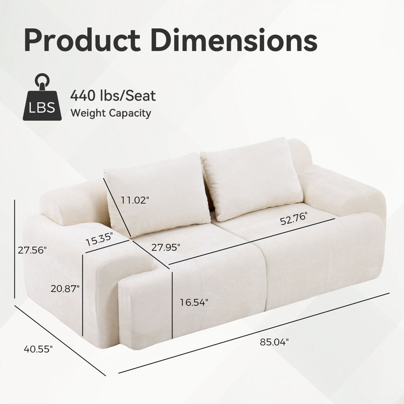Boneless 85" Boneless Modular Whalan With Chenille Upholstery, Cloud Couch For Living Room, Deep Seating Reconfigurable Loveseat, No Assembly Required, Green