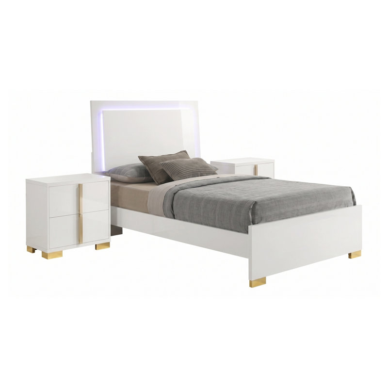 Ensemble de chambre à coucher Josephine White Twin 3 pièces avec tête de lit et tables de chevet à DEL