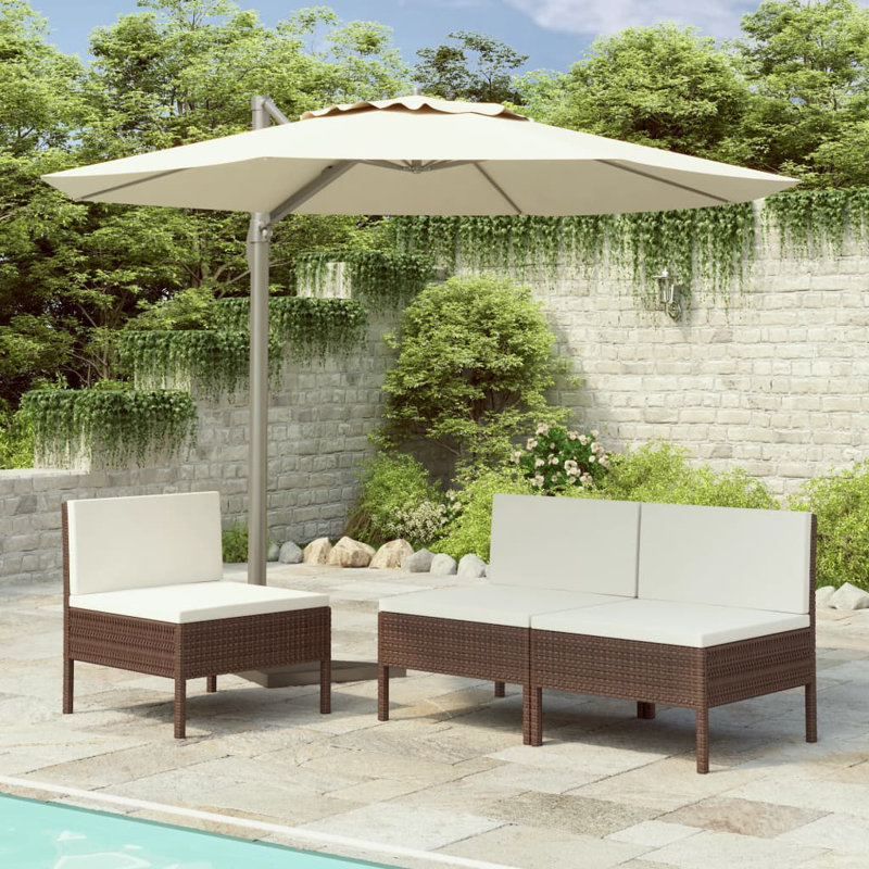 Ingifast 3 Piece Sofa Seating Group with Cushions, Cream White, Brown