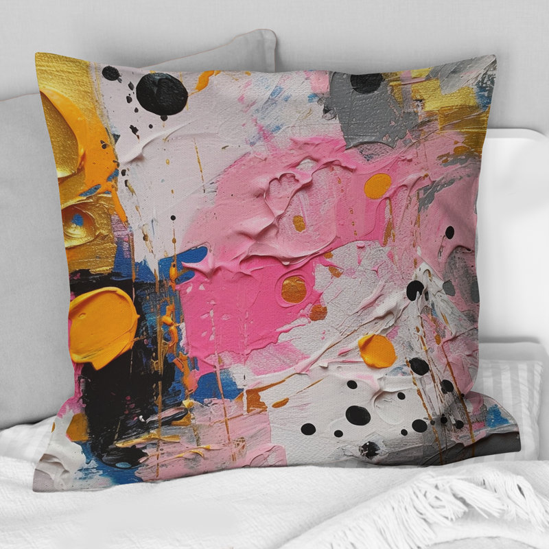 Coussin décoratif imprimé géométrique rose et gris I