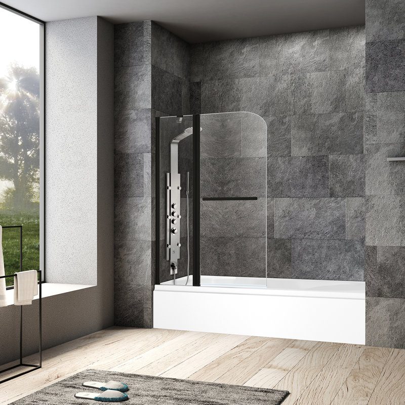 Canteras 39.5" W x 55.1" H Frameless Tub Door, Matte Black
