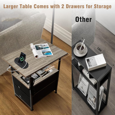 Floor Lamp With Side Table, 2 Drawers & Charging Station - Adjustable 3 Color Temperature Reading Light, USB/Type C/AC Outlets For Living Room, Bedroom & Home Office