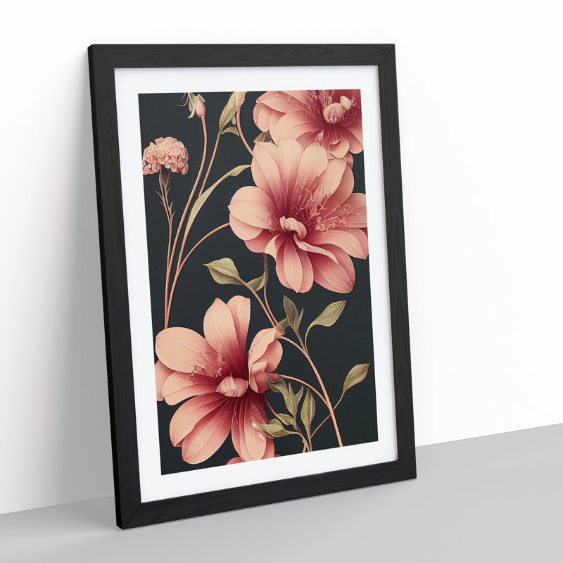 Flowers No.4 - Single Picture Frame Painting, 34cm H x 25cm W x 2cm D, Black Framed