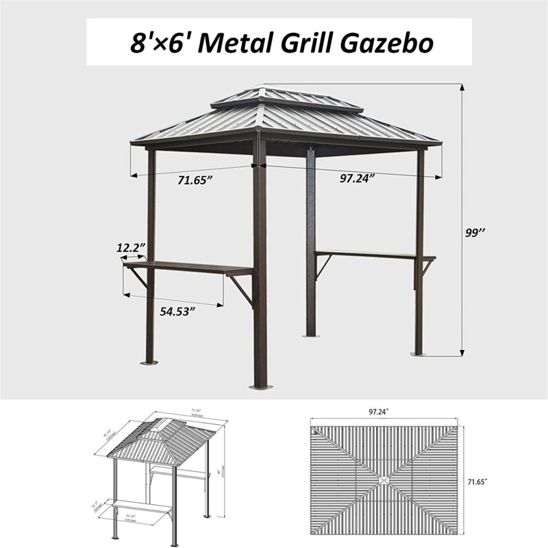 Extérieur 8 pi L 6 pi. D Pavillon de jardin en métal, Brown