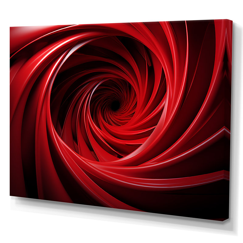 «Red and Black Abstract Spiral Dreamscape» - Art mural spirales abstraites, Toile tendue, H 40 po x l 60 po x P 1,5 po