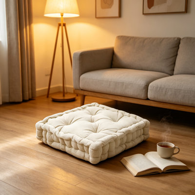  Square Microfiber  Floor Pillow /Cushion,Indoor & Outdoor Use, 19''x19''x5'', White.