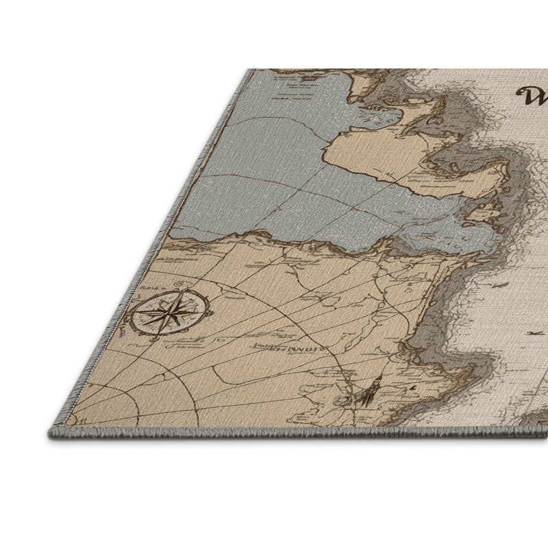 Washable Nautical Map Plus Coastal Area Rug, Runner 2' x 4'