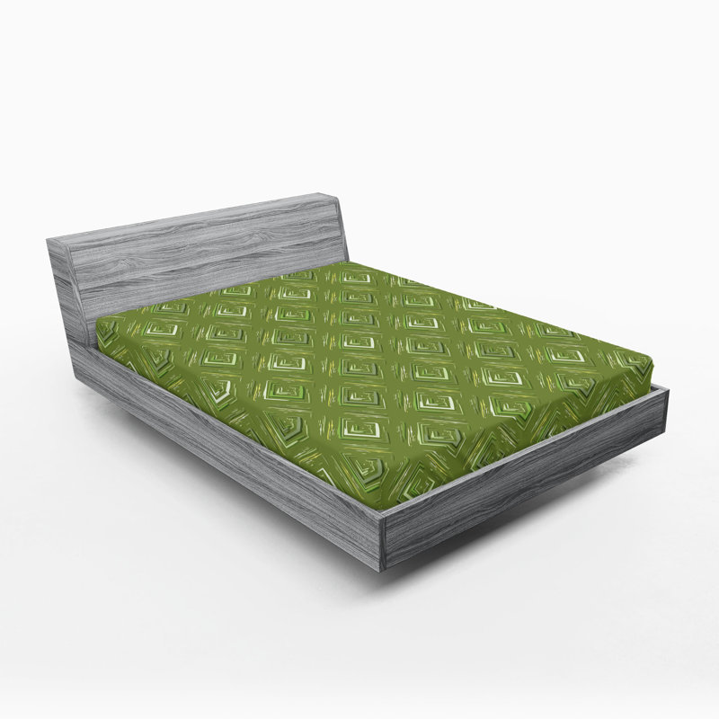 Drap-housse Ambesonne, paquet de 2, Drap-housse grand, Formes géométriques vert olive / noix de coco
