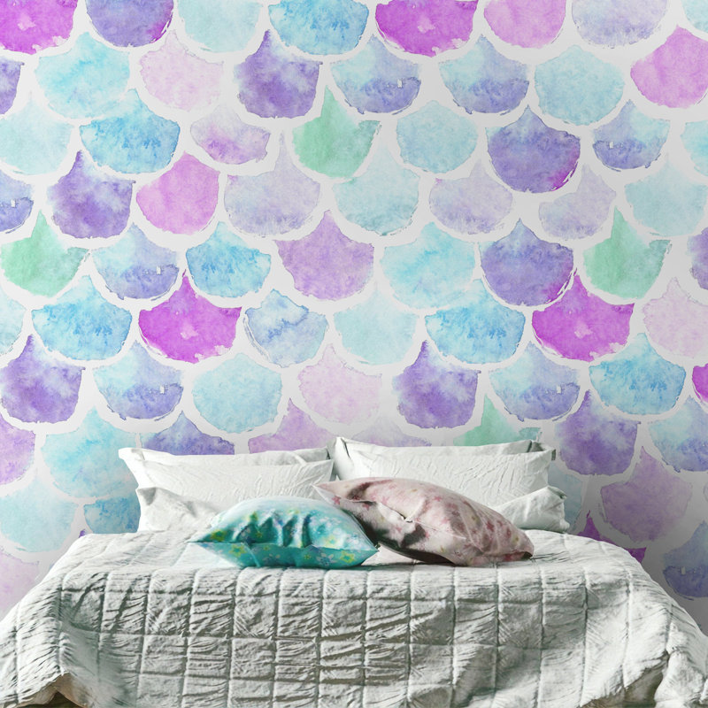 Papier peint amovible pour chambre d'enfant avec motif de sirène, L 114 po x l 204 po