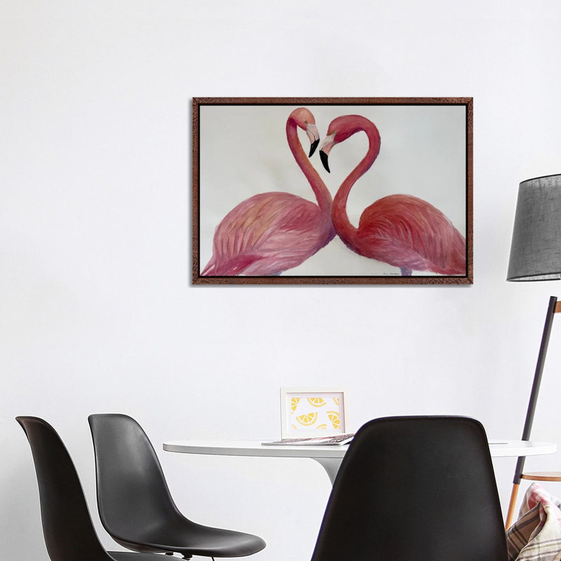Flamingo Kisses by Lucia Kasardova - Gallery-Wrapped Canvas Giclée on Canvas, Classic Wood Floater Framed