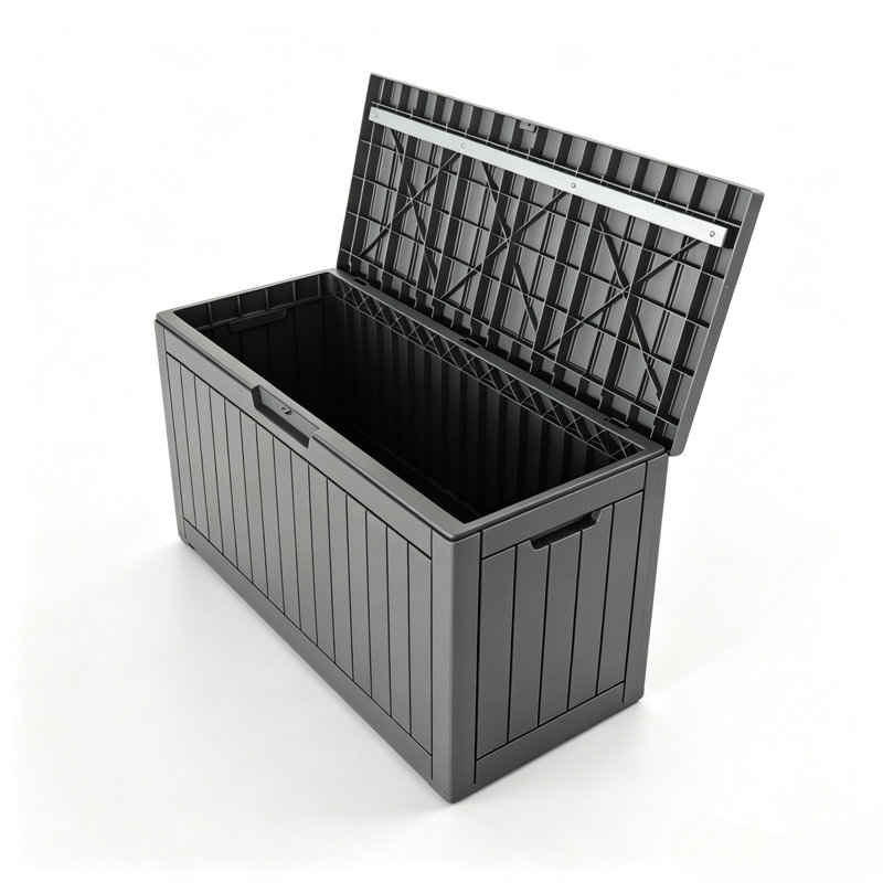 Emperic Design 75 Gal Lockable Weatherproof Resin Deck Box, Dark Grey Outdoor Storage