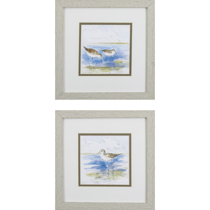 Ensemble de 2 oiseaux encadrés aquarelle