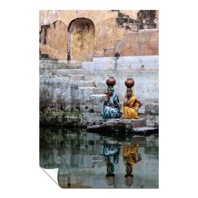 Woman In Red And Yellow Dress Stepwell Reflections - No Frame Print