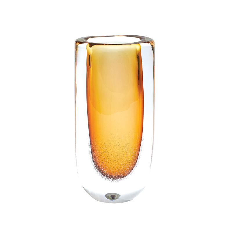 Micro Bubble Handmade Glass Table Vase, Amber/Clear