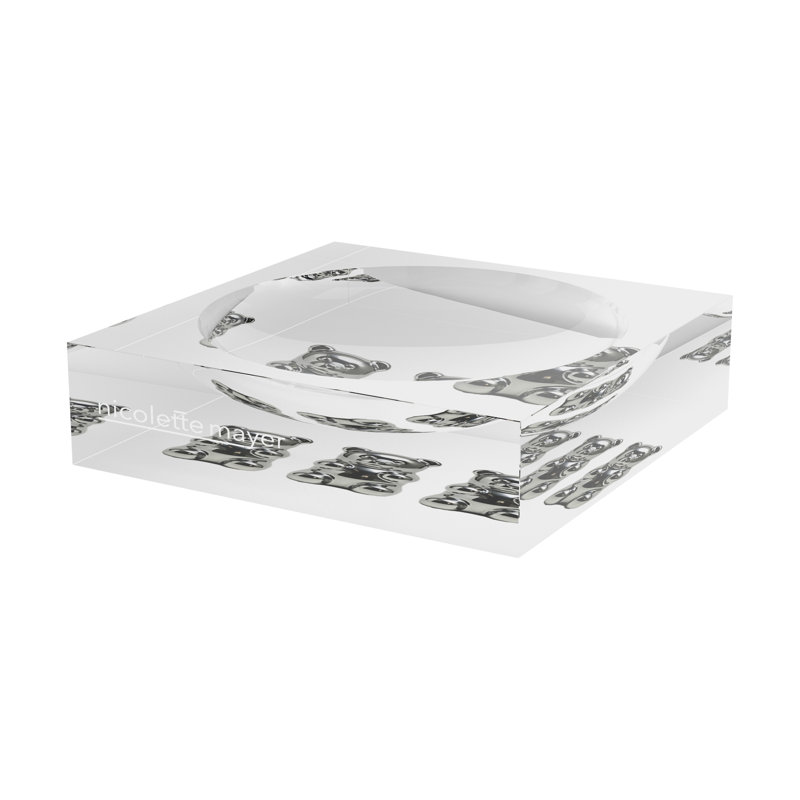 Chrome Bear White Decorative Tray, 8"W x 8"D x 2"H