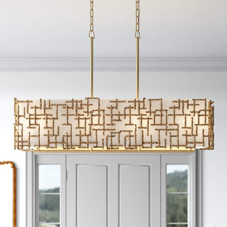 Farrah 8-Light White Linen Linen Chandelier w/ Hammered Crosshatch Bars