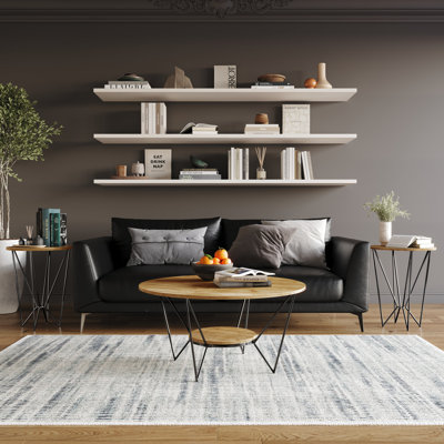3 PCS METAL COFFEE TABLE SET IN LIGHT OAK