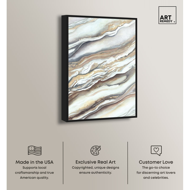 Large Neutral Abstract Canvas Art with Black Frame
