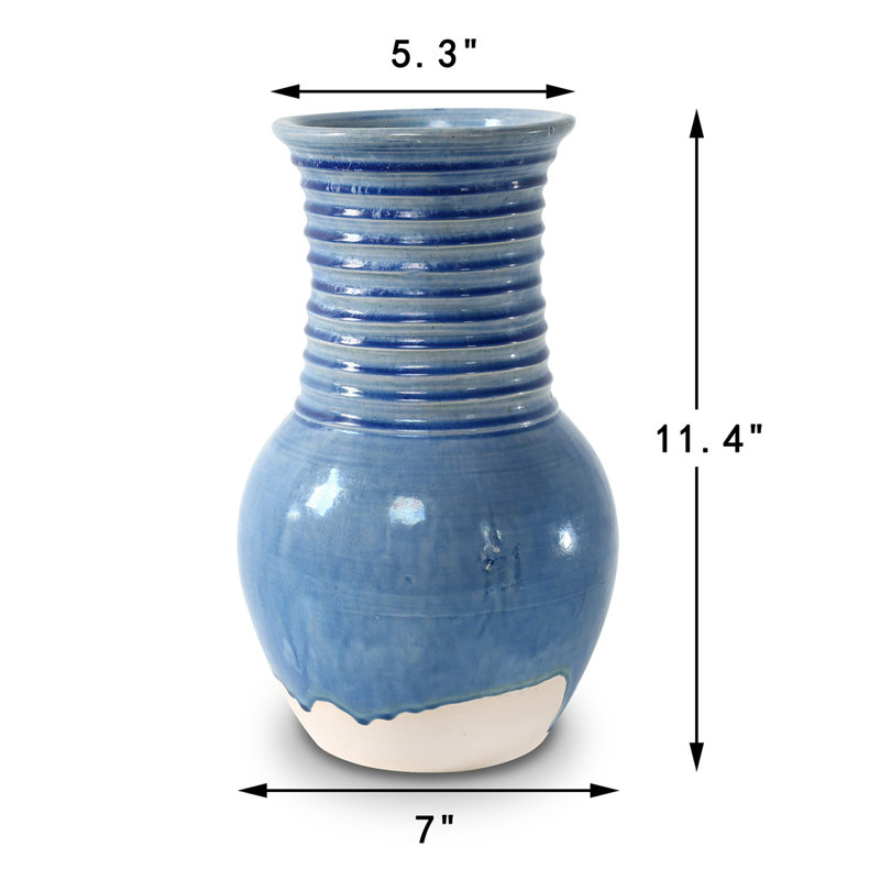 Approx. 11.4 Inches High Green-Blue Vase with Spiral Pattern (5.3" Opening)